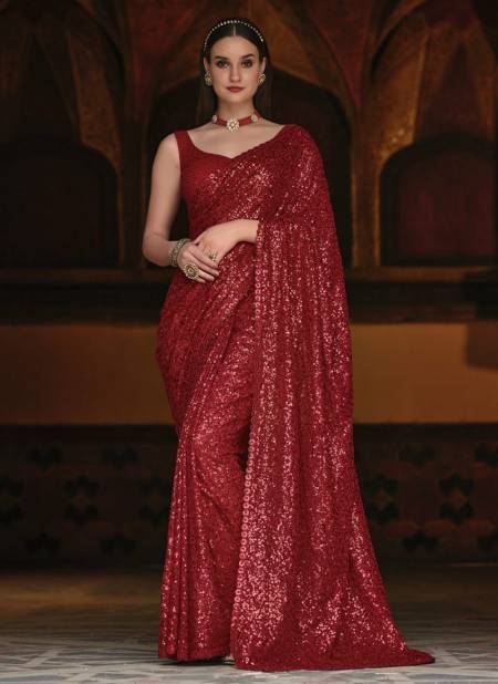 Red Colour SENHORA EMERALD 34 Designer Fancy Party Wear Heavy Georgette Saree Collection 2045-A